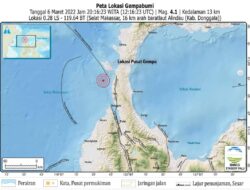 Breaking News : Donggala Utara Diguncang Gempa 4.1 Magnitudo