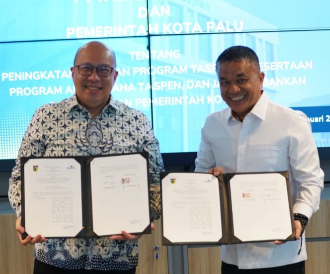 
					Wali Kota Palu, H. Hadianto Rasyid, dan Direktur Utama PT. TASPEN (Persero), A.N.S. Kosasih, secara resmi menandatangani kesepakatan ini di Kantor PT. TASPEN, Jakarta Pusat. Photo: Humas Pemkot Palu.