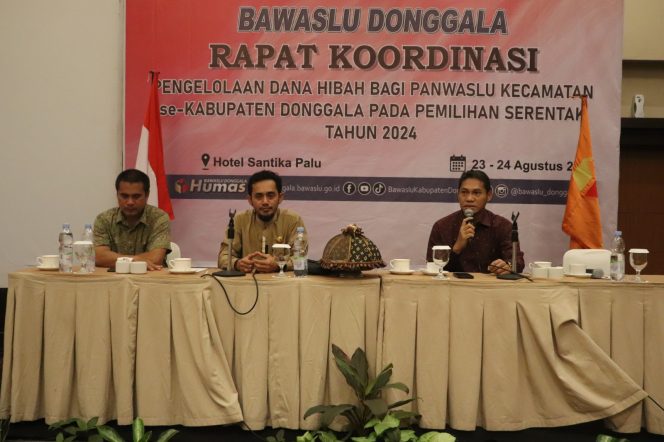 
					Saat Bawaslu Donggala menggelar Rapat Koordinasi Pengelolaan Dana Hibah bagi Panwaslu Kecamatan se-Kabupaten Donggala Pemilihan Serentak Tahun 2024. Photo: ist