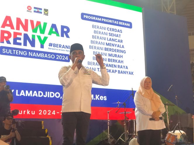 
					Deklarasi Anwar Hafid dan Renny Lamadjidoalon di GBK Jalan Hangtua Kota Palu. //FOTO.GINDA