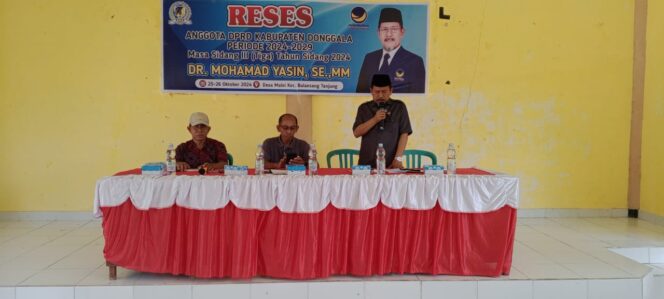 
					Anggota DPRD Kabupaten Donggala, Mohamad Yasin, melaksanakan reses atau jaring aspirasi pada masa sidang III tahun 2024 di Desa Malei, Kecamatan Balaesang Tanjung pada Jum’at (25/10/24). FOTO:TIM