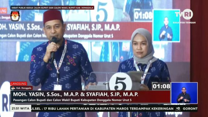 
					Calon Bupati dan Wakil Bupati Donggala nomor urut 5, Moh Yasin dan Syafiah Basir. FOTO: IST