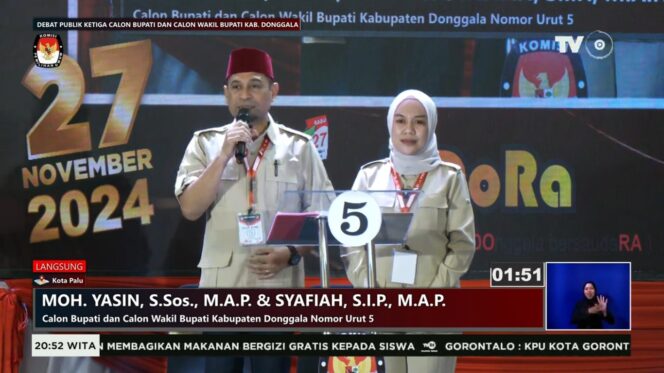 
					pasangan calon Bupati dan Wakil Bupati Donggala nomor urut 5, Moh Yasin dan Syafiah Basir, FOTO: ist