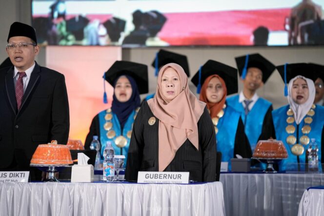 
					Wakil Gubernur Sulawesi Tengah, dr. Reny A. Lamadjido, menghadiri Wisuda Sarjana ke-55 dan Pascasarjana ke-11 Universitas Muhammadiyah Palu yang digelar di Gedung Banua Kaili “Rusdy Toana”, Selasa (09/09/25). FOTO: istimewa