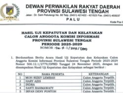 Lima Lolos, Sepuluh PAW: DPRD Sulteng Rilis Hasil Akhir Seleksi Komisi Informasi