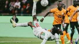 Penyerang Maroko Ayoub El Kaabi melakukan tendangan gunting spektakuler yang berbuah gol ke gawang Zambia pada laga Piala Afrika (AFCON) Grup A di Stade Prince Moulay Abdallah, Rabat. FOTO: (IG) equipedumaroc