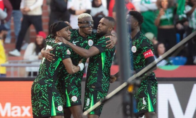 
					Pemain Timnas Nigeria merayakan gol ke gawang Aljazair pada laga perempat final Piala Afrika (AFCON) 2025–2026 di Stade de Marrakech, Minggu (11/01/26) dini hari WIB. FOTO: (IG) ng_supereagles