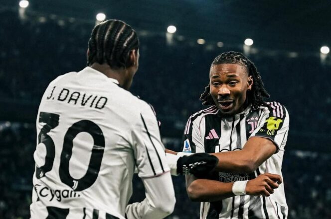 
					Dua pemain Juventus, Jonathan David (kiri) dan Weston McKennie, merayakan gol saat menghadapi Cremonese pada lanjutan Serie A pekan ke-20 di Allianz Stadium, Turin, Selasa (13/01/26) dini hari WIB. FOTO: (IG) juventus