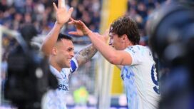 pemain Inter Milan, Lautaro Martinez merayakan gol kemenangan ke gawang Udinese dalam laga Serie A Italia pekan ke-21 di Stadion Bluenergy – Stadio Friuli, Udine, Sabtu malam (18/01/26). FOTO: (IG) inter