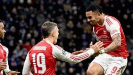 Pemain Arsenal merayakan gol ke gawang Inter Milan pada laga Liga Champions matchday ke-7 fase liga di Stadio Giuseppe Meazza, Milan, Rabu (21/01/26) dini hari WIB. FOTO: (IG) arsenal 