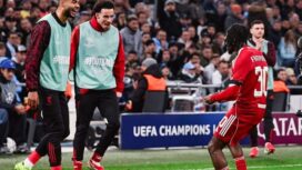 Pemain Liverpool Jeremie Frimpong (kanan) merayakan gol bersama rekan-rekannya saat menghadapi Marseille pada laga matchday ke-7 fase liga Liga Champions di Stade Vélodrome, Kamis (22/01/26) dini hari WIB. FOTO: (IG) liverpoolfc